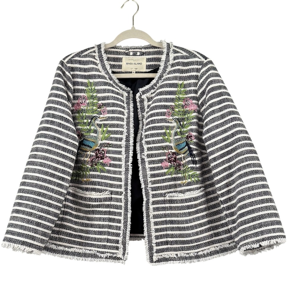 Women's River Island Embroidered Knit Blazer Peacock Lined Plus Size 18